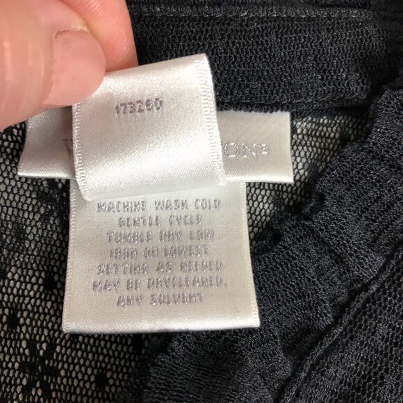 Y2K Worthington Top Womens M Black Sheer Lace Button Ruffle Neck Whimsigoth Goth - Picture 7 of 9